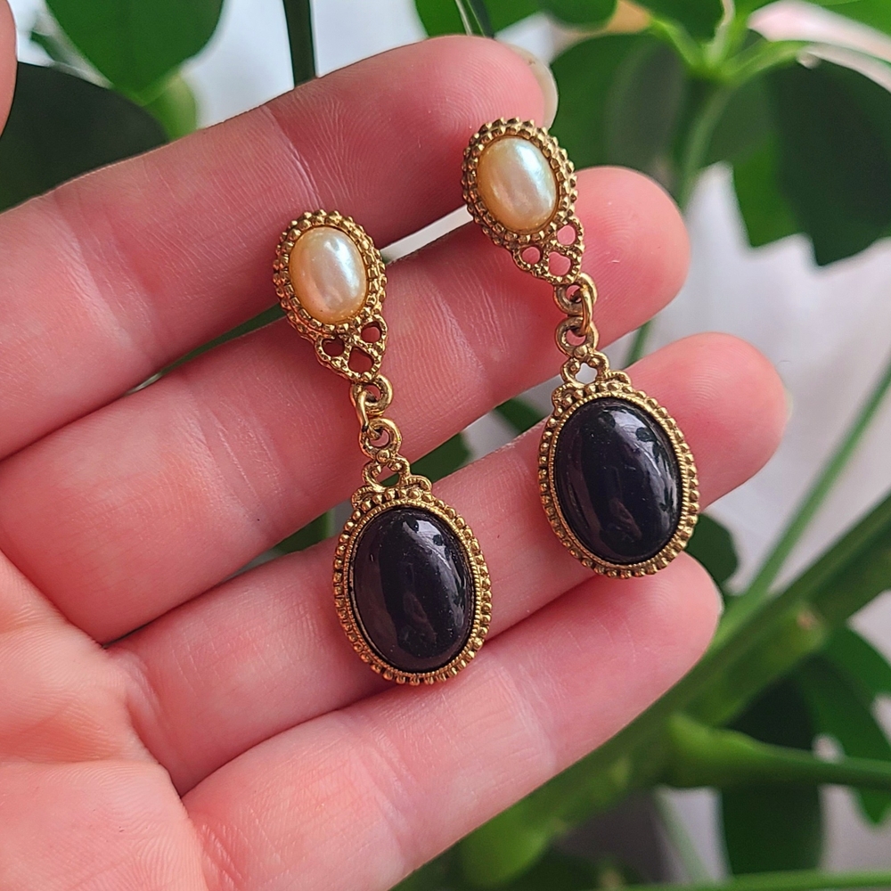 Gold and Black Drop Earrings